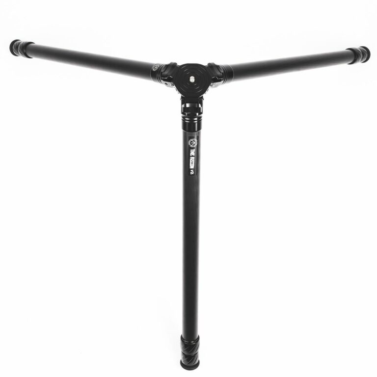 A black tripod with three legs and two poles.