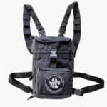 A backpack with a paw print on it.