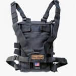 A black backpack with two straps on it.