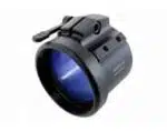 A blue light is on in the lens of this camera.