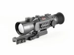 A rifle scope with an attached rail and a sight.