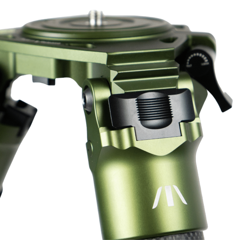A close up of the camera tripod