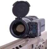 A close up of the sight on a rifle