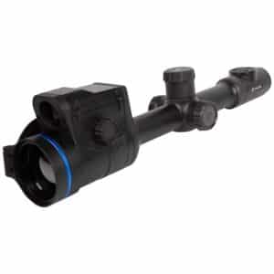 A rifle scope with an illuminated sight on it.