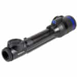 A black and blue telescope is shown.