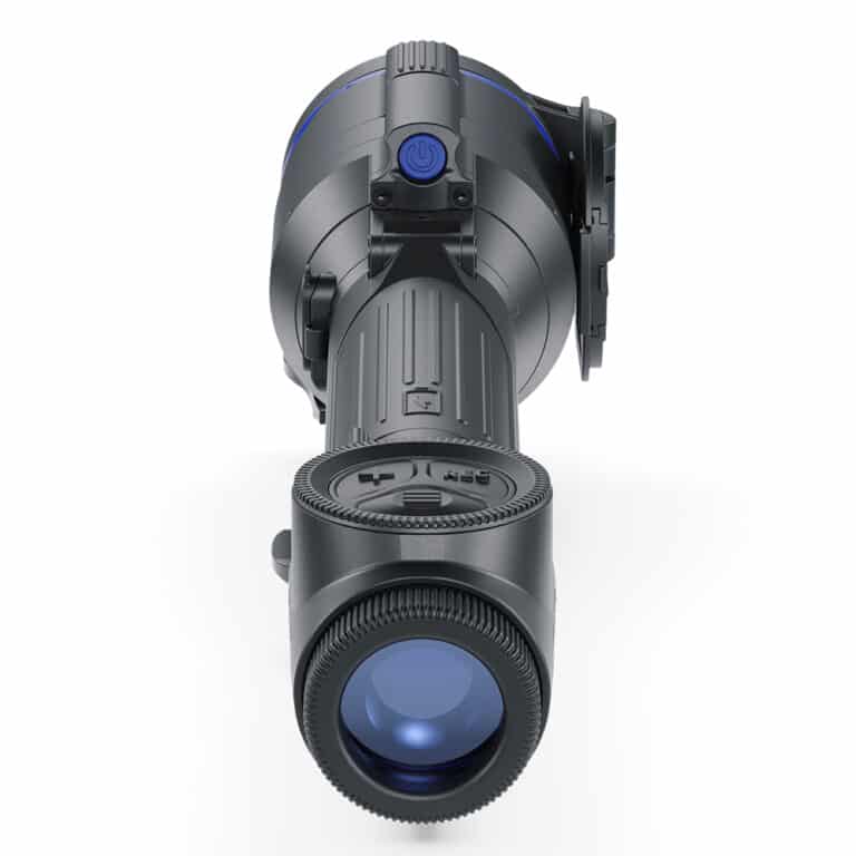 A night vision scope with blue light on top of it.