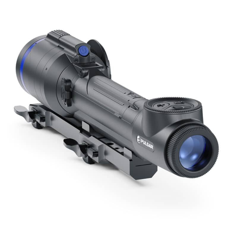 A night vision scope with an attached rail.