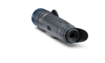 A black and blue camera is on the ground