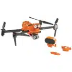A picture of an orange and black drone.
