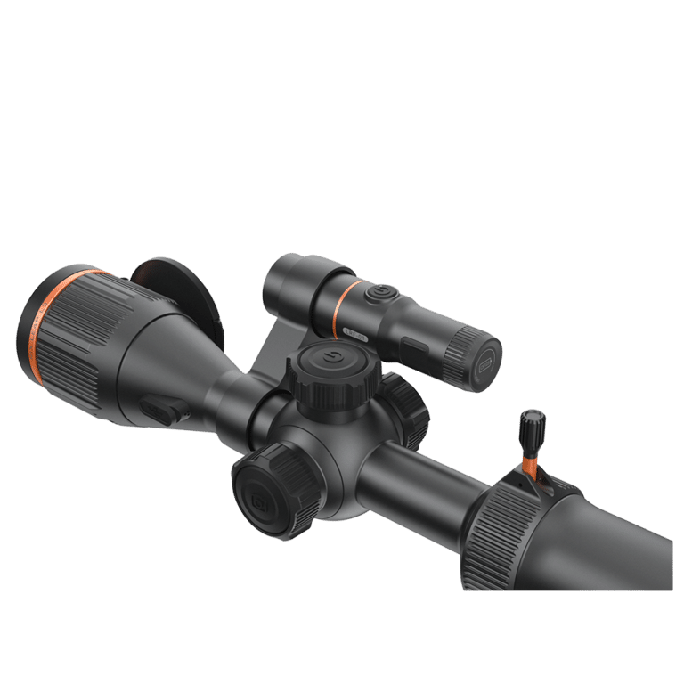 A rifle scope with two different types of optics.