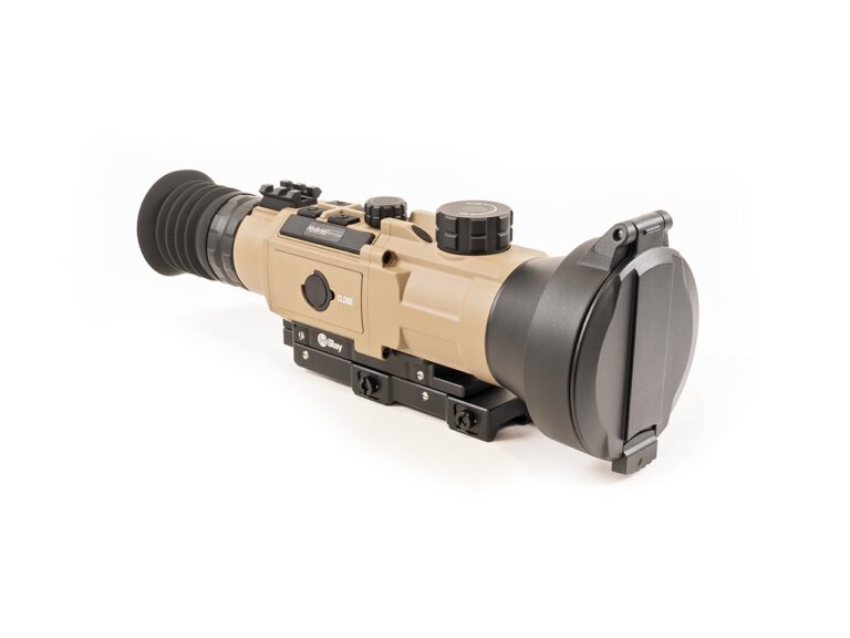 A rifle scope with an attached camera.