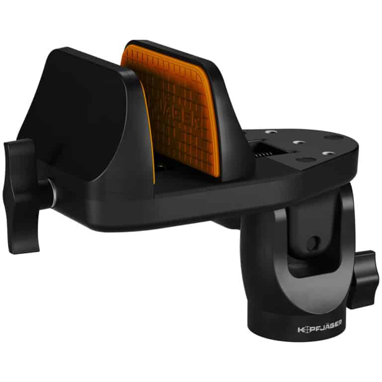 A black and orange car holder for the phone