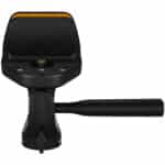 A black and yellow handle of a device