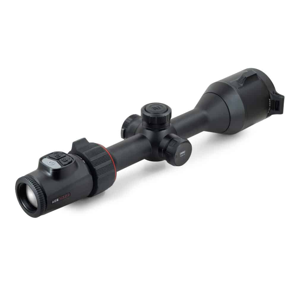 A black scope with a white dot on it.