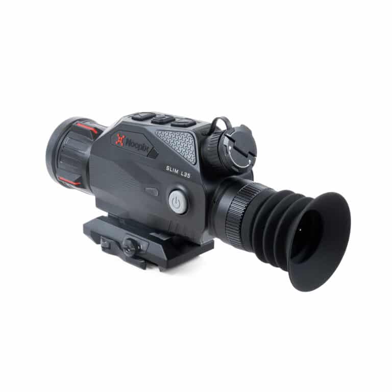 A video camera with an attached lens.