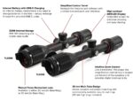 A close up of the features of the rifle scope.