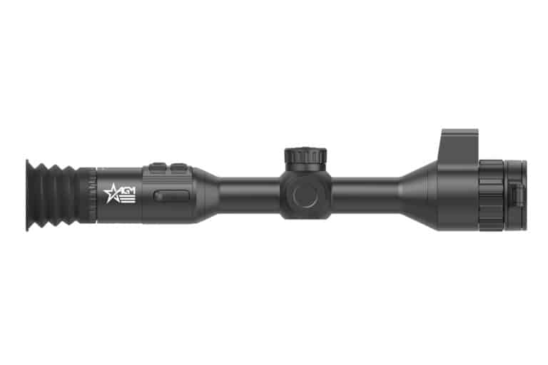 A black rifle with a scope attached to it.