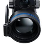 A close up of the lens on an optical device.