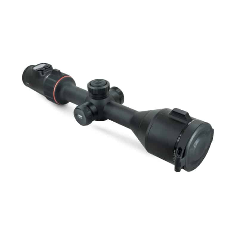 A rifle scope with a black background