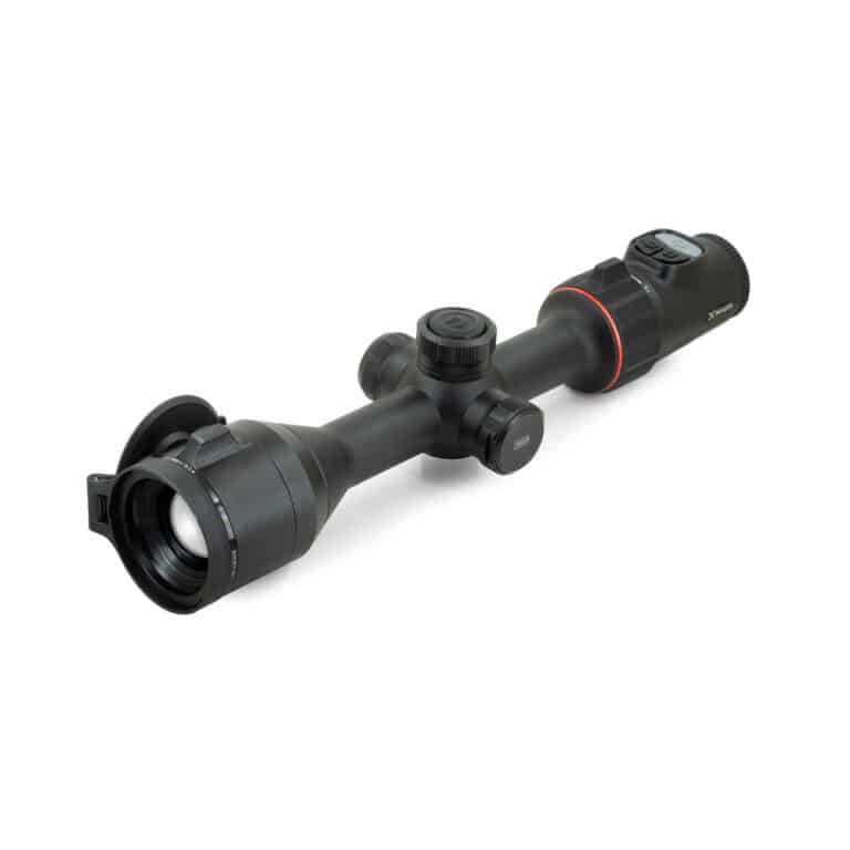 A rifle scope with a red dot sight on it.