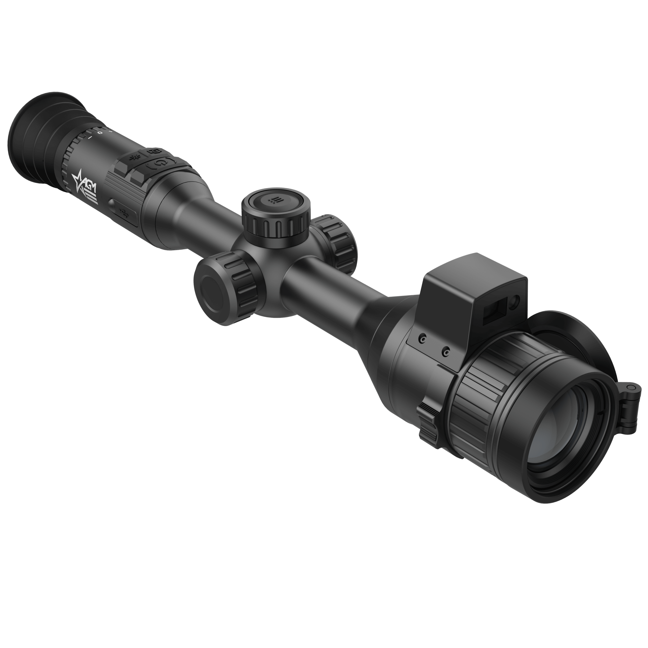 A rifle scope with an illuminated sight on it.
