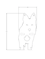 A drawing of a dog with the measurements drawn.